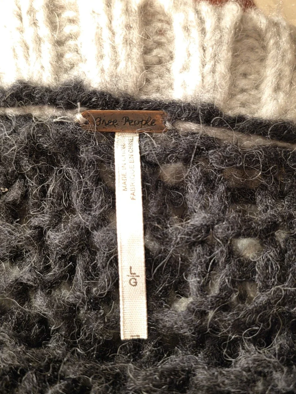 Womans FREE PEOPLE Knit Black and Light Gray Colorblock Women's Sweater